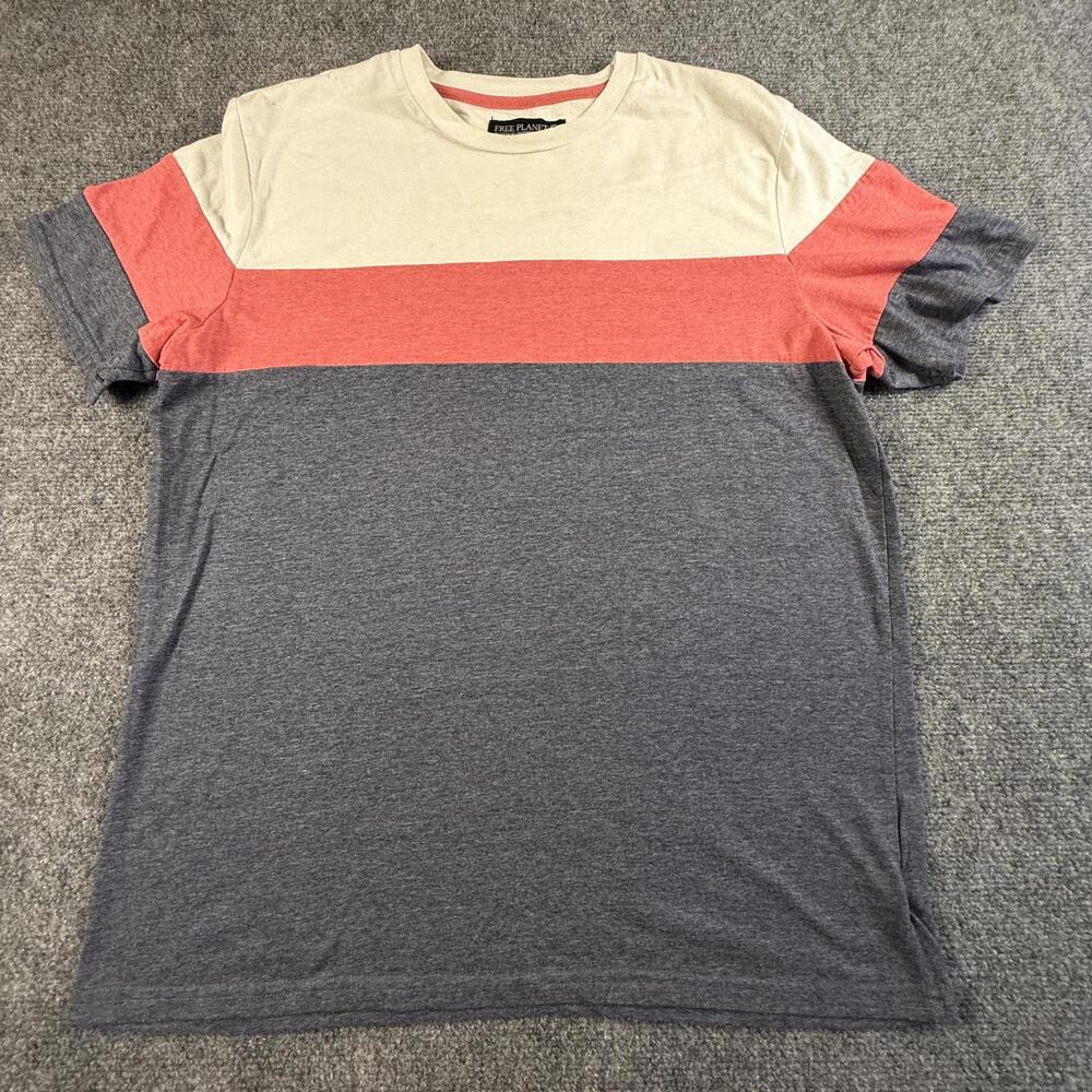 Free Planet Color Block Mens T-Shirt XL Cream Coral Gray Short Sleeve Tee